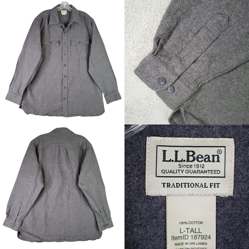 LL Bean Shirt Chamois Mens Size Large Tall Vintage Gray LS Button Down Cotton